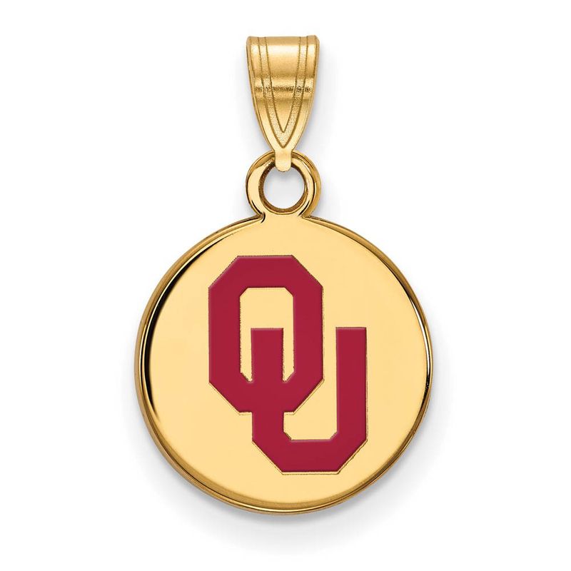 Ss W/Gp U. Of Oklahoma Small Enamel 'Ou' Disc Pendant
